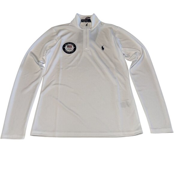 NWT Polo Ralph Lauren Team USA Micro-Dot Mesh White Quarter-Zip Women's Small S - Picture 1 of 9